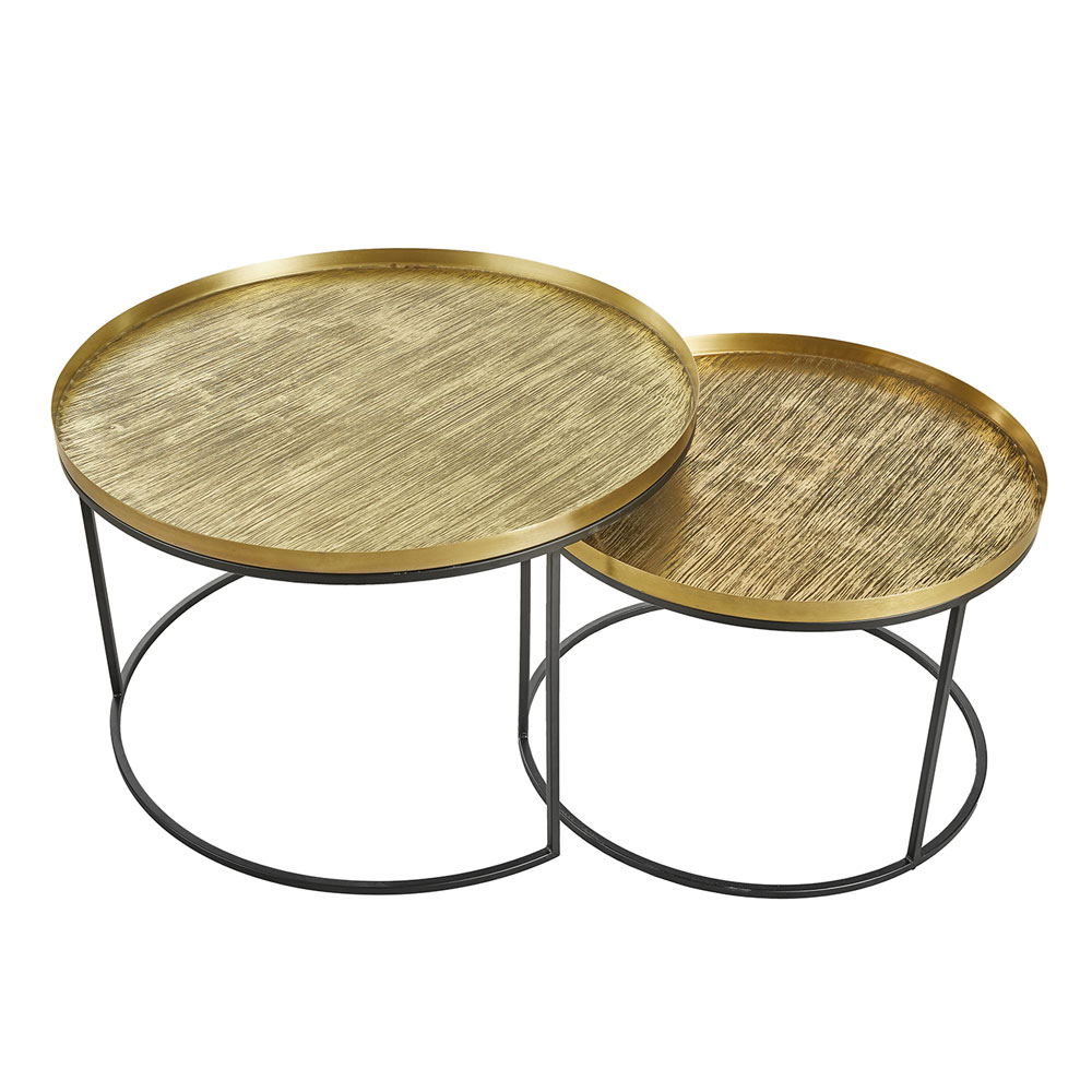 TOTALE COFFEE TABLE SET 2ΤΕΜ BRASS ANTIQUE ΜΑΥΡΟ 76x76x43.5
