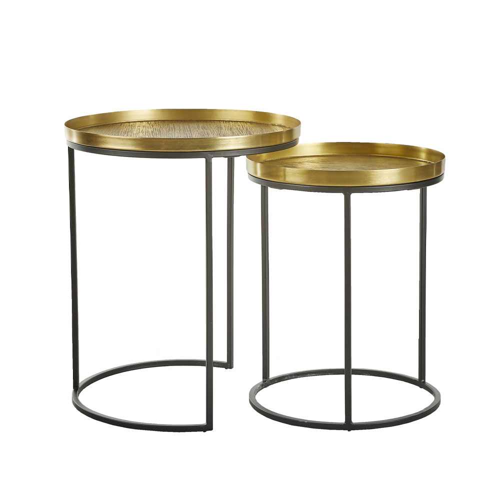TOTALE SIDE TABLE SET 2ΤΕΜ BRASS ANTIQUE ΜΑΥΡΟ 49x49x56