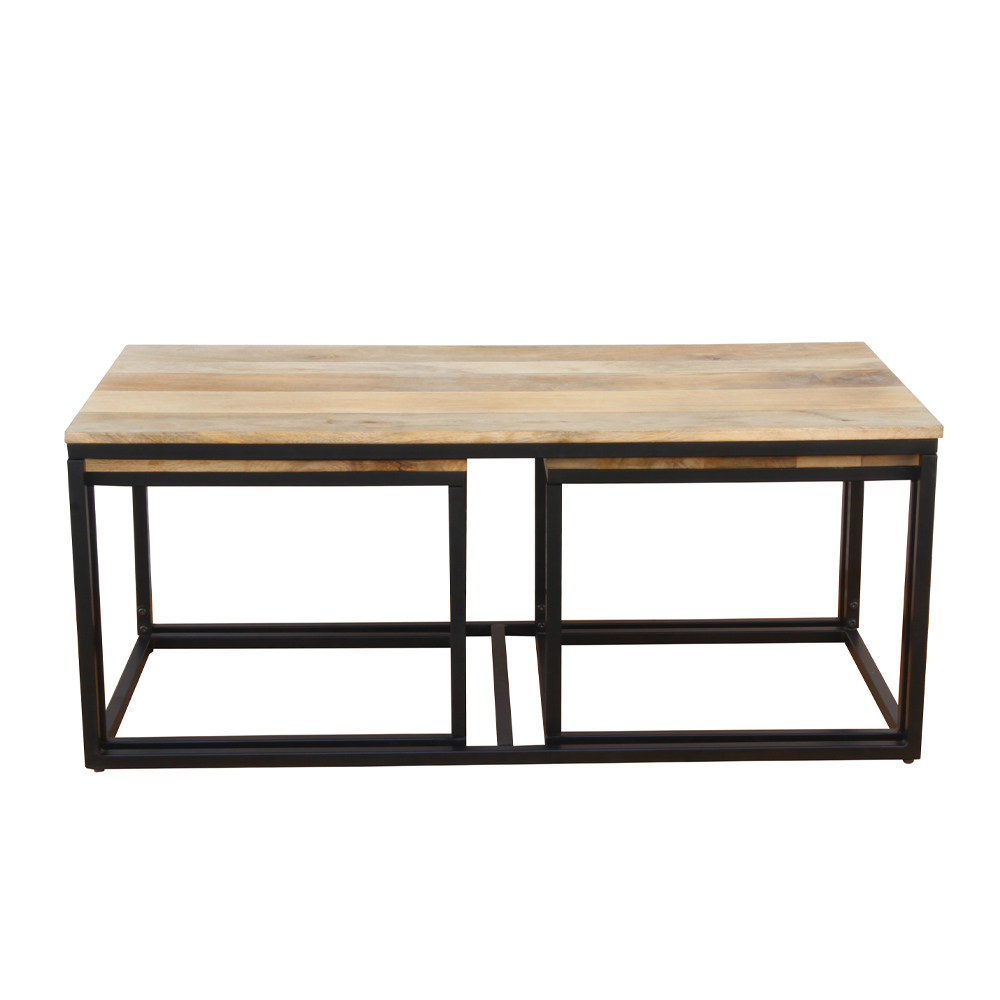 QUADRO COFFEE TABLE SET 3ΤΕΜ ΦΥΣΙΚΟ ΜΑΥΡΟ 110x60x45