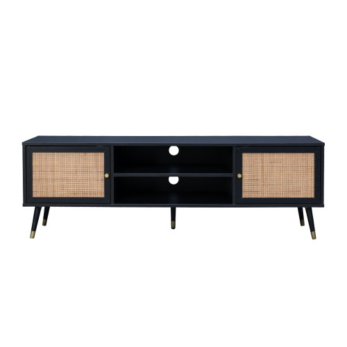 VIENNA TV STAND ΜΑΥΡΟ ΜΕ RATTAN 150x39x49