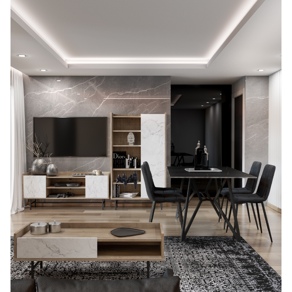 STOCKHOLM ΒΙΒΛΙΟΘΗΚΗ SONOMA DECAPE ΛΕΥΚΟ ΜΕ ΟΨΗ ΜΑΡΜΑΡΟΥ 90x39.5x160
