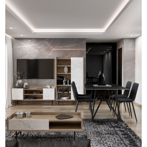 STOCKHOLM ΒΙΒΛΙΟΘΗΚΗ SONOMA DECAPE ΛΕΥΚΟ ΜΕ ΟΨΗ ΜΑΡΜΑΡΟΥ 90x39.5x160