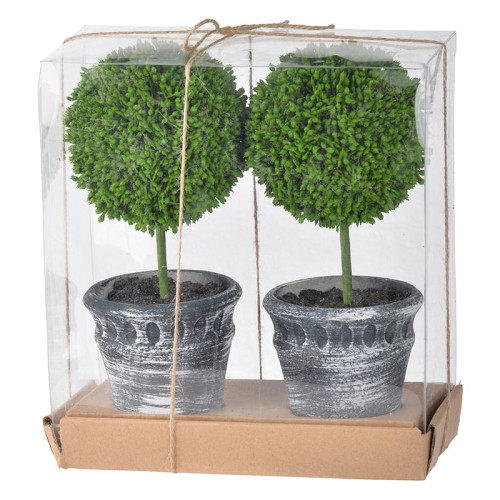 Artekko Boxwood Πράσινος Πλαστικός Τεχνητός Πύξος σε Κασπώ (20.3x10.2x24.1)cm 2pcs