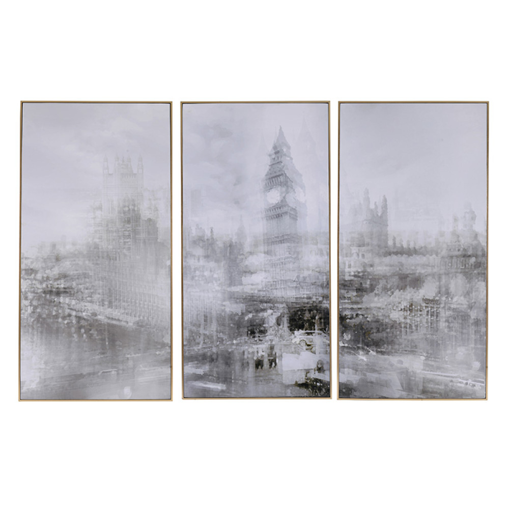 Artekko Foggy City Τρίπτυχοι Πίνακες σε Καμβά με Χρυσή Κορνίζα (89.9x4.6x184.9)cm 3pcs