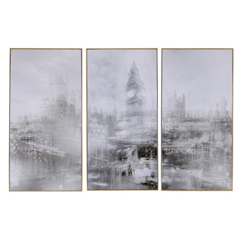 Artekko Foggy City Τρίπτυχοι Πίνακες σε Καμβά με Χρυσή Κορνίζα (89.9x4.6x184.9)cm 3pcs