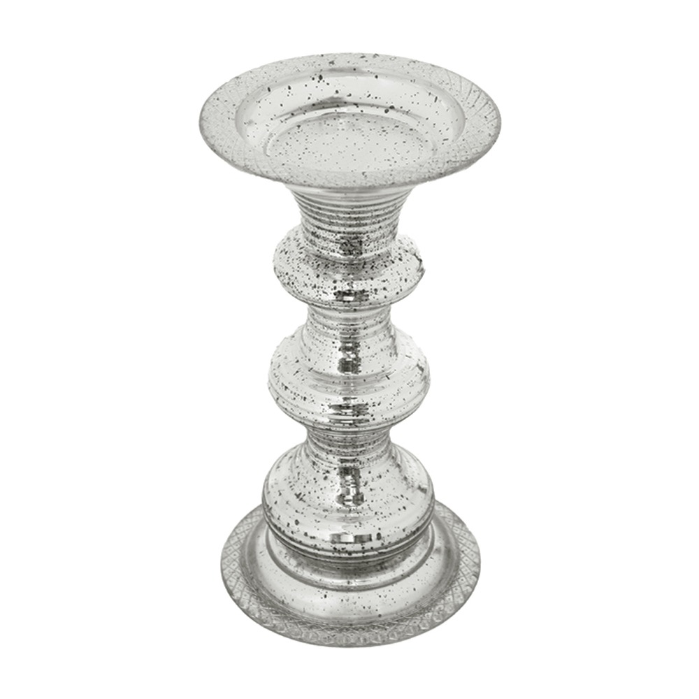 Artekko Pillar Ασημί Αντικέ Γυάλινο Κηροπήγιο (15.6x15.6x30)cm
