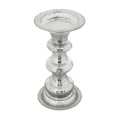 Artekko Pillar Ασημί Αντικέ Γυάλινο Κηροπήγιο (15.6x15.6x30)cm