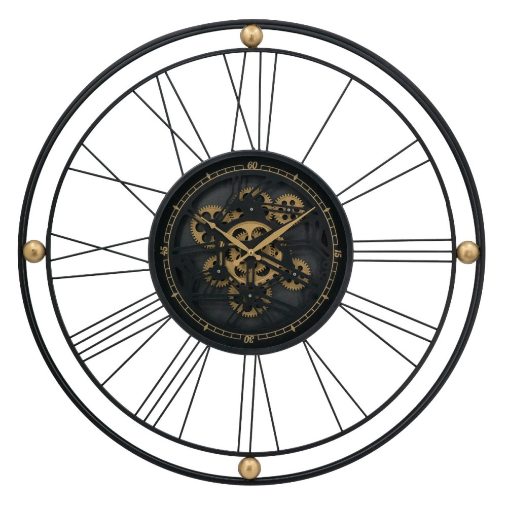 Artekko Clock Ρολόι Επιτραπέζιο με Μηχανισμό Μέταλλο Γυαλί Μαύρο Χρυσό (80x80x8)cm