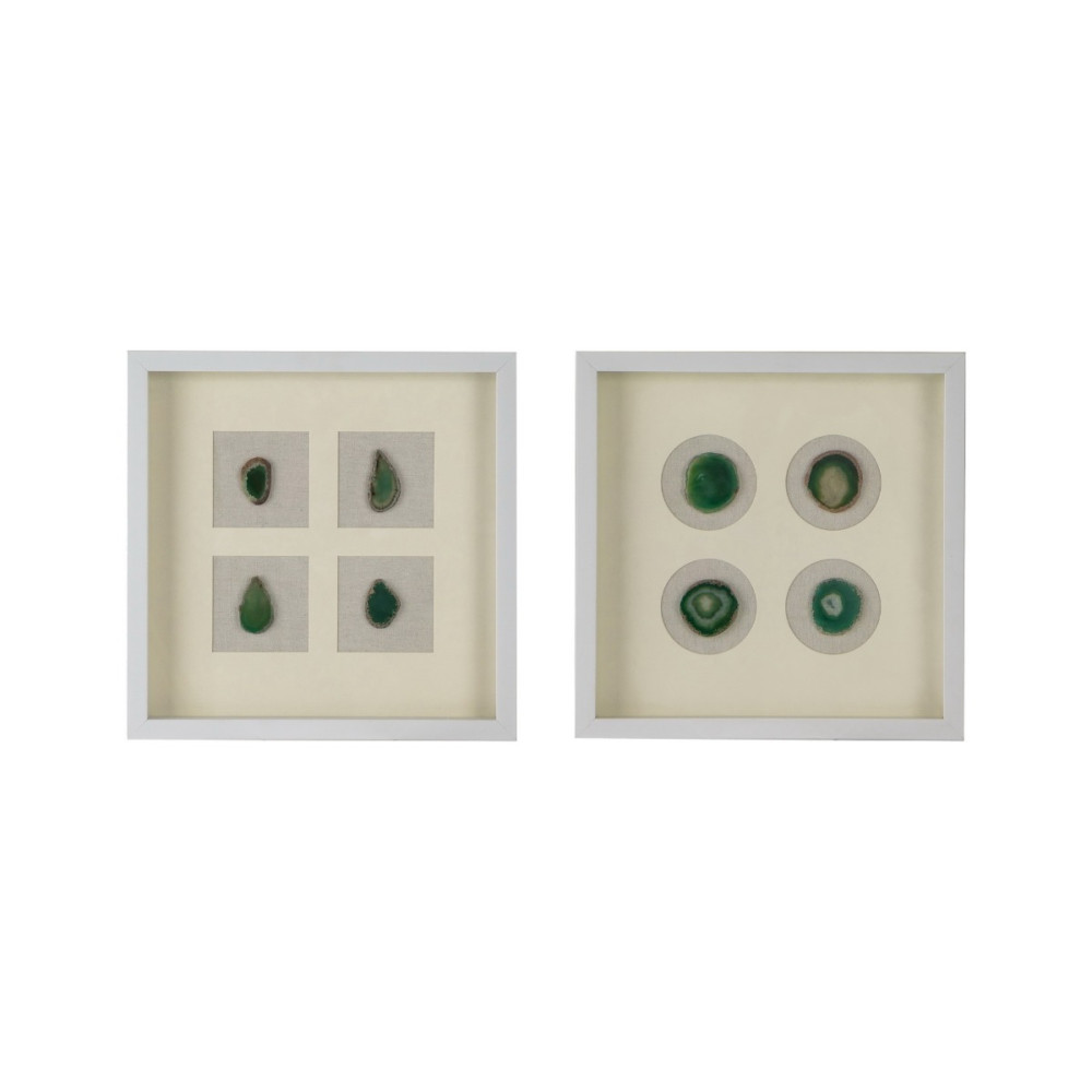 Artekko Mosaic Πίνακες με Διακοσμητικές Πράσινες Πέτρες σε Λευκή Κορνίζα (40x40x3)cm 2pcs