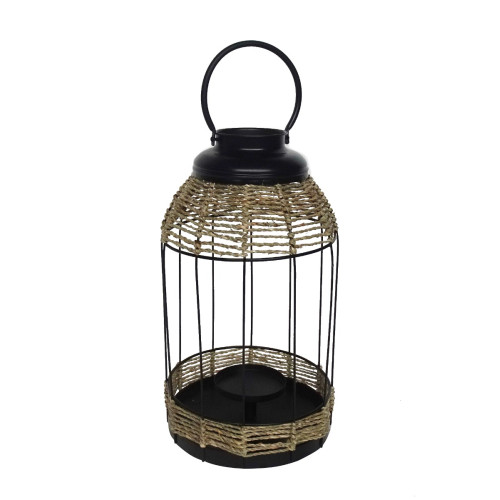 Artekko Lantern Διακοσμητικό Φανάρι Μέταλλο Ρατάν Μαύρο (24x24x43)cm