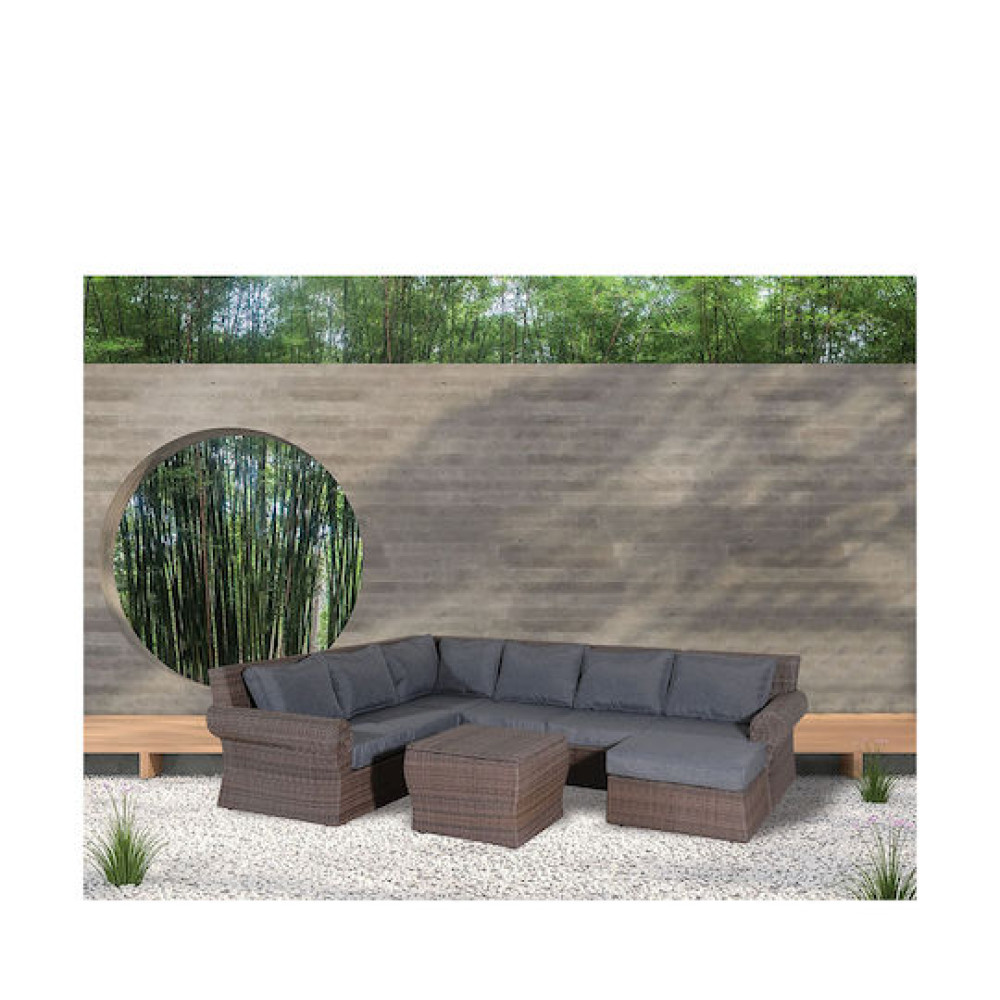 Γωνιακό Καθιστικό Σέτ Rattan 203457 Με Αλουμίνιο Σκελετό,Σέτ 8 Τεμαχίων