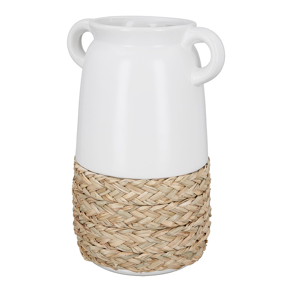 Βάζο ArteLibre Με Χερούλια Λευκό/Φυσικό Κεραμικό/Rattan 13.5x16.5x24.5cm05160131