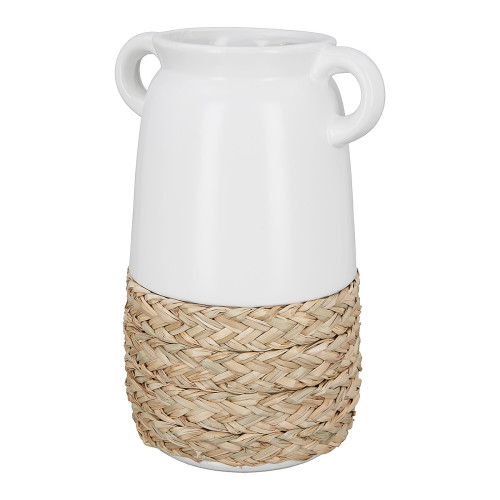 Βάζο ArteLibre Με Χερούλια Λευκό/Φυσικό Κεραμικό/Rattan 13.5x16.5x24.5cm05160131