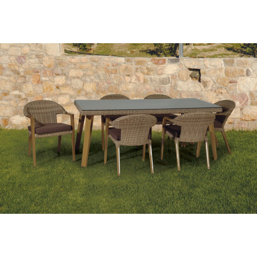 Τραπεζαρία Rattan Σέτ 7 Τεμαχίων ,Με Αλουμίνιο Σκελετό 195 x 95 x 76(h)cm176212
