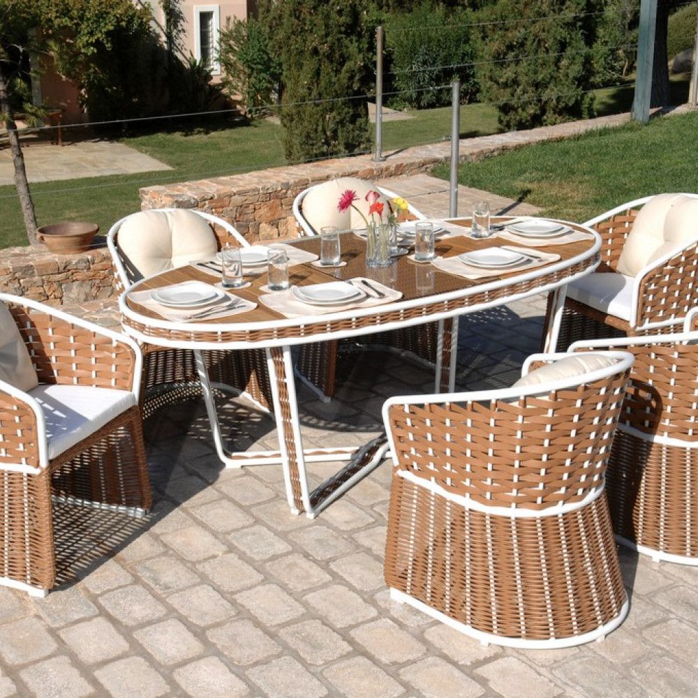 Τραπεζαρία Rattan Σέτ 7 Τεμαχίων ,Με Αλουμίνιο Σκελετό ,200 x 100cm202690