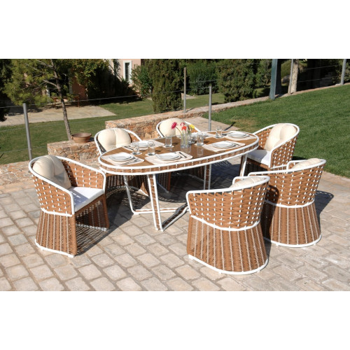 Τραπεζαρία Rattan Σέτ 7 Τεμαχίων ,Με Αλουμίνιο Σκελετό ,200 x 100cm202690
