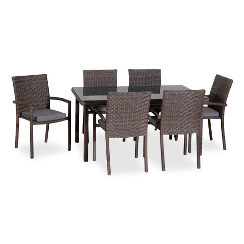 Τραπεζαρία Rattan Με Μεταλλικό Σκελετό ,150 x 90 x 72(h)cm ,Σέτ 7 Τεμαχίων203438