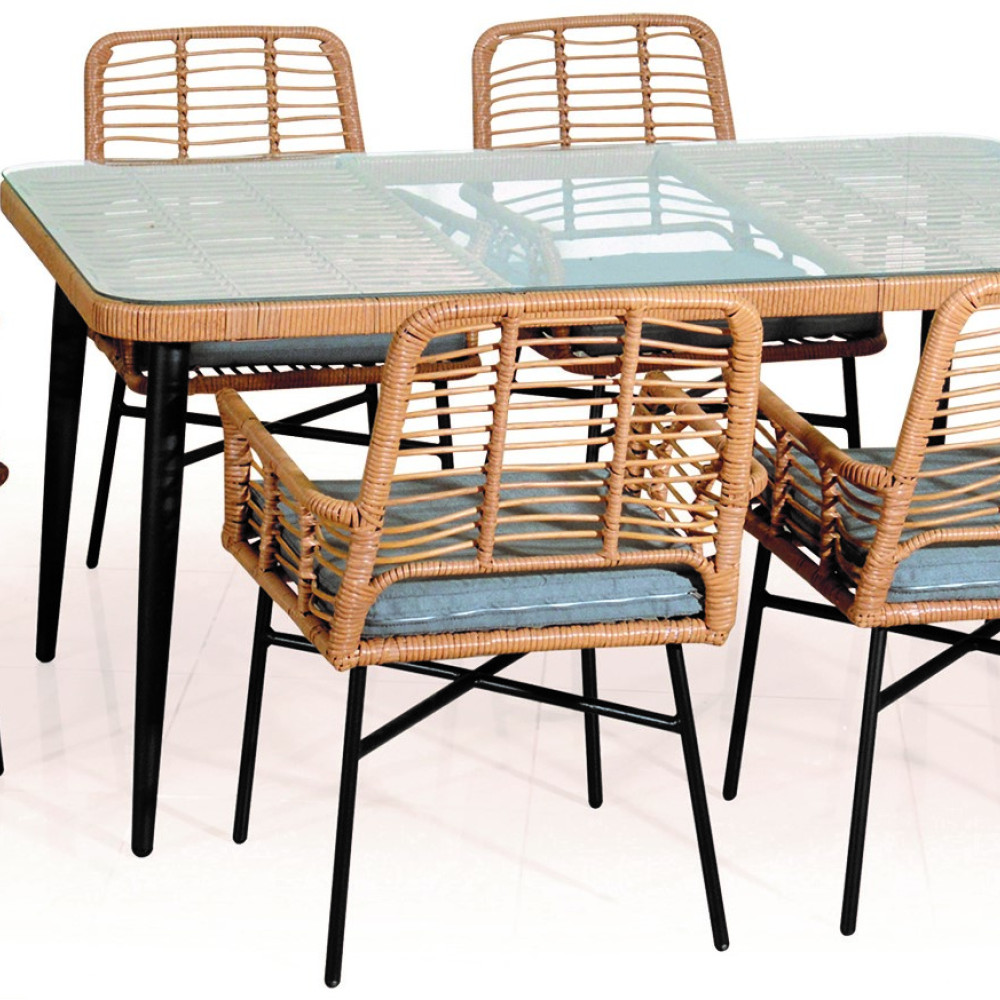 Rattan Τραπεζαρία Σέτ Με Μεταλλικό Σκελετό ,Σέτ 7 Τεμαχίων 150 x 90,5cm 203441