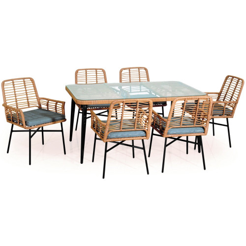 Rattan Τραπεζαρία Σέτ Με Μεταλλικό Σκελετό ,Σέτ 7 Τεμαχίων 150 x 90,5cm 203441