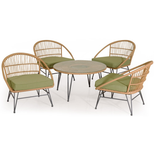 Rattan Καθιστικό Σετ Με Μεταλλικό Σκελετό ,Σετ 5 Τεμαχίων203444