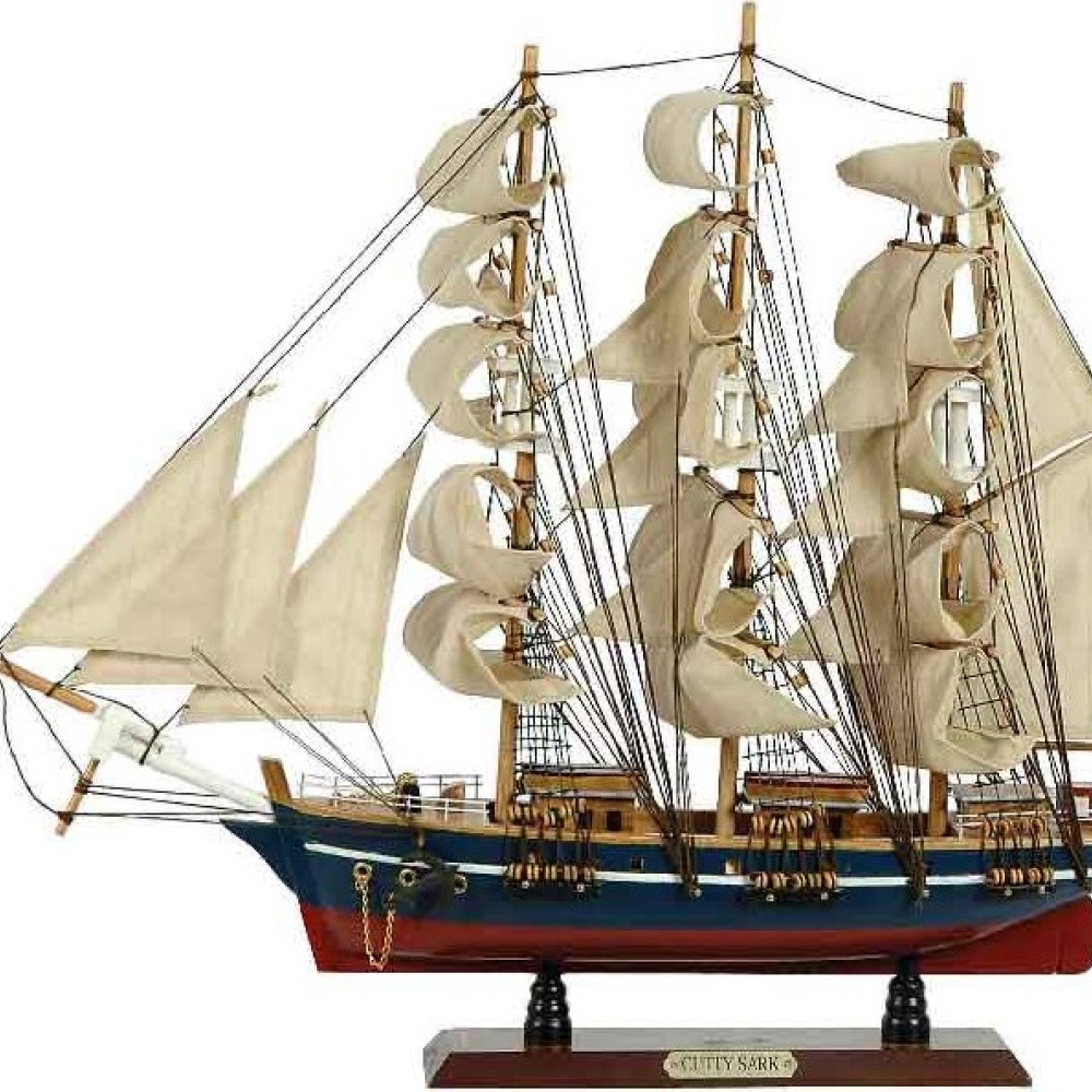 Ξύλινο Παραδοσιακό Καράβι 50 x 10 x 45 (H) cm, Μπλέ - Κόκκινο31109