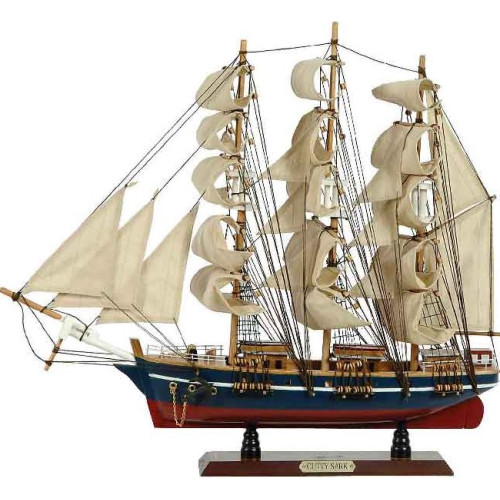 Ξύλινο Παραδοσιακό Καράβι 50 x 10 x 45 (H) cm, Μπλέ - Κόκκινο31109