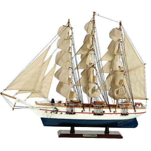 Ξύλινο Παραδοσιακό Καράβι 50 x 10 x 45 (H) cm, Χρώμα Λευκό - Μπλέ  31110