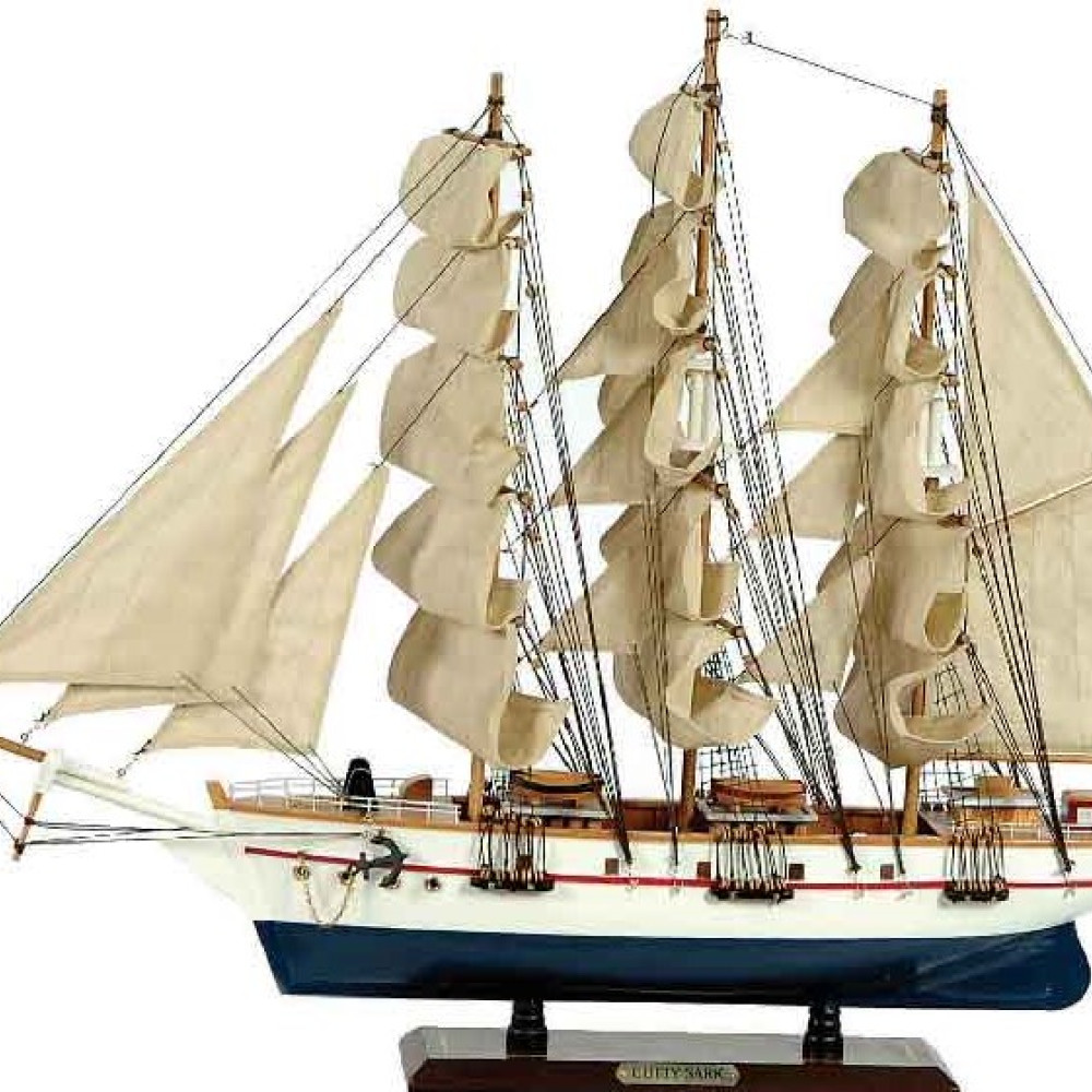 Ξύλινο Παραδοσιακό Καράβι 50 x 10 x 45 (H) cm, Χρώμα Λευκό-Μπλέ 31113