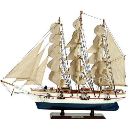 Ξύλινο Παραδοσιακό Καράβι 50 x 10 x 45 (H) cm, Χρώμα Λευκό-Μπλέ 31113