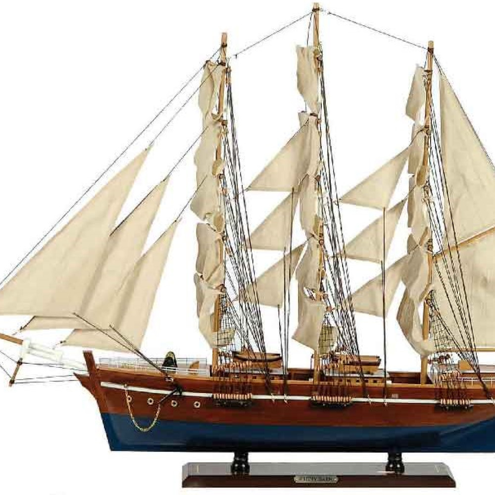 Ξύλινο Παραδοσιακό Καράβι 70 x 13 x 60 (H) cm, Χρώμα Καφέ-Μπλέ  31114