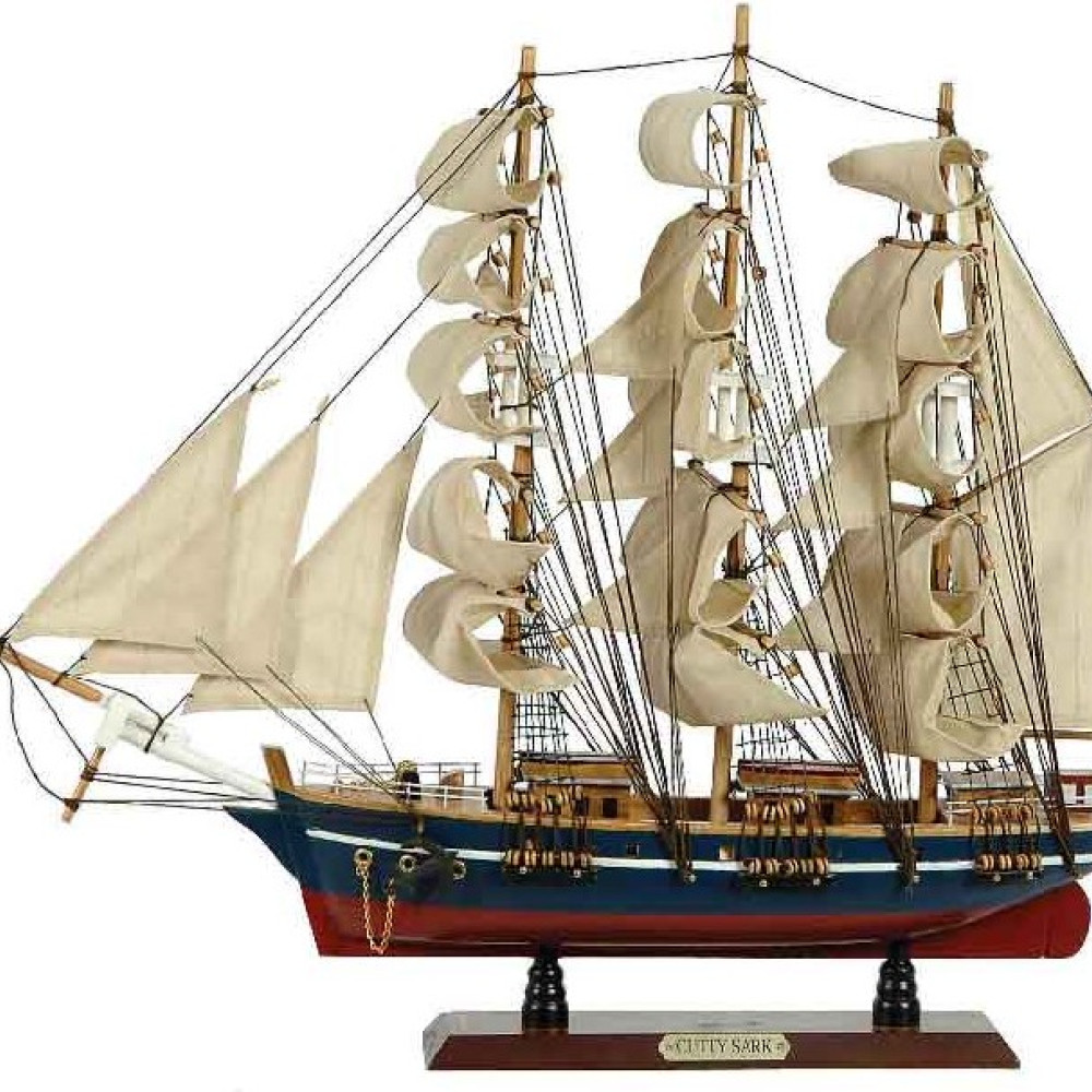 Ξύλινο Παραδοσιακό Καράβι 90 x 16 x 75 (H) cm ,Χρώμα Μπλέ-Κόκκινο31115