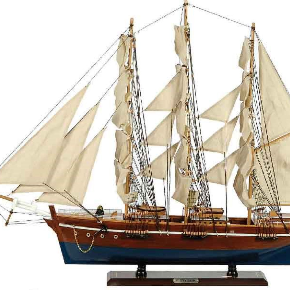 Ξύλινο Παραδοσιακό Καράβι 90 x 16 x 75 (H) cm, Χρώμα Καφέ-Μπλέ 31117