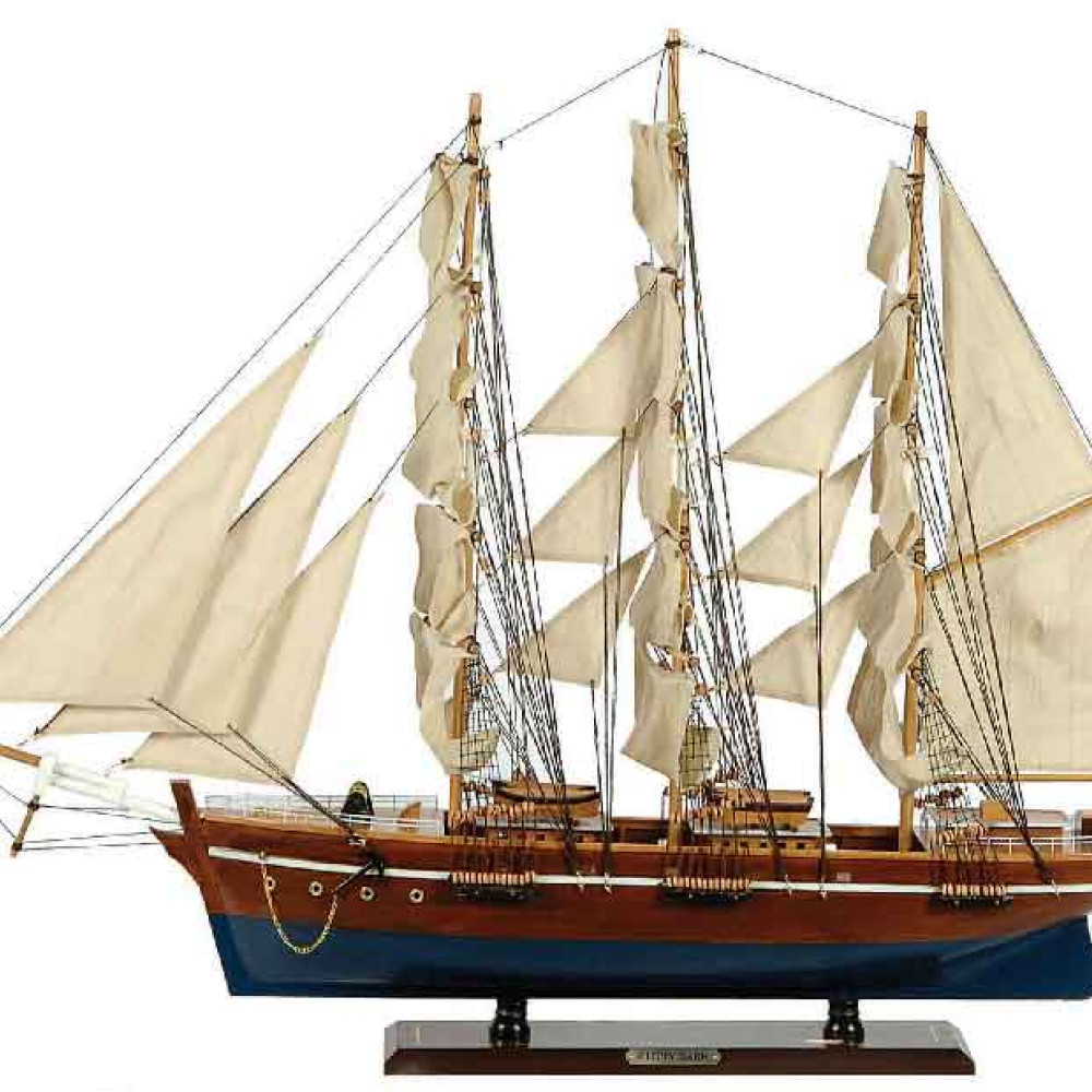Ξύλινο Παραδοσιακό Καράβι 150 x 23 x 124 (H) cm, Χρώμα Καφέ-Μπλέ31123
