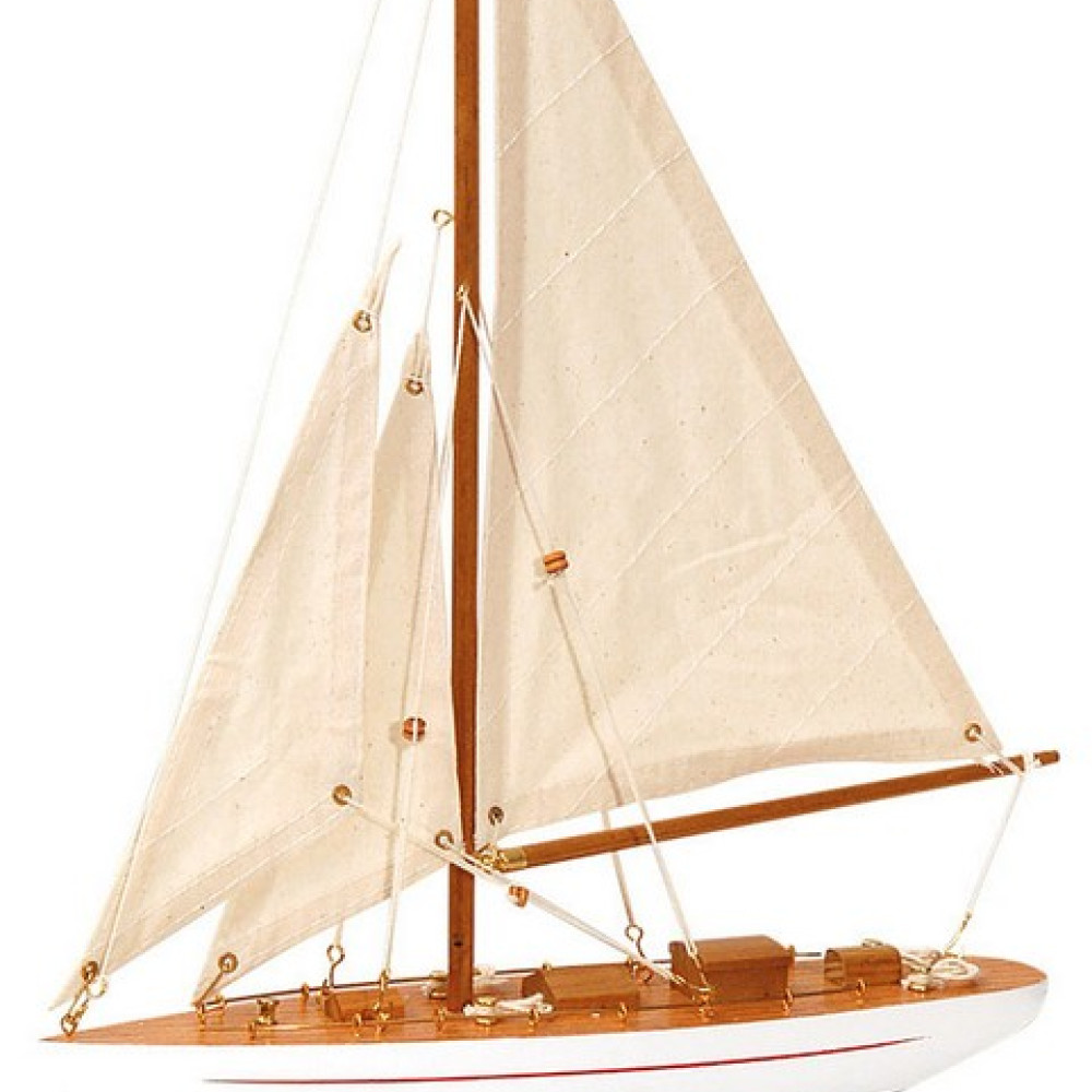 Ξύλινο Παραδοσιακό Καράβι 30 x 6,5 z 43(h)cm,Χρώμα Λευκό - Καφέ50190315