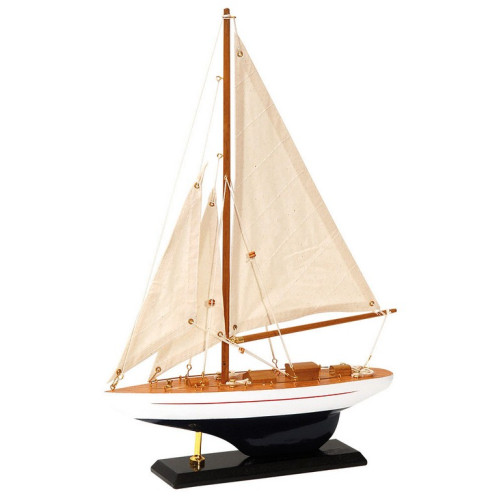 Ξύλινο Παραδοσιακό Καράβι 30 x 6,5 z 43(h)cm,Χρώμα Λευκό - Μπλέ  50190316