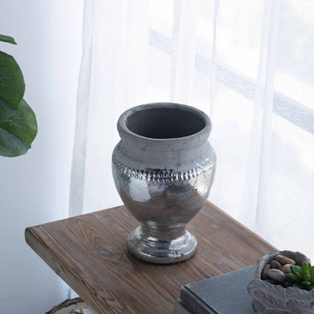 Artekko Uma Βάζο από Τερακότα σε Ασημί με Γκρι (17.5x17.5x23.5)cm