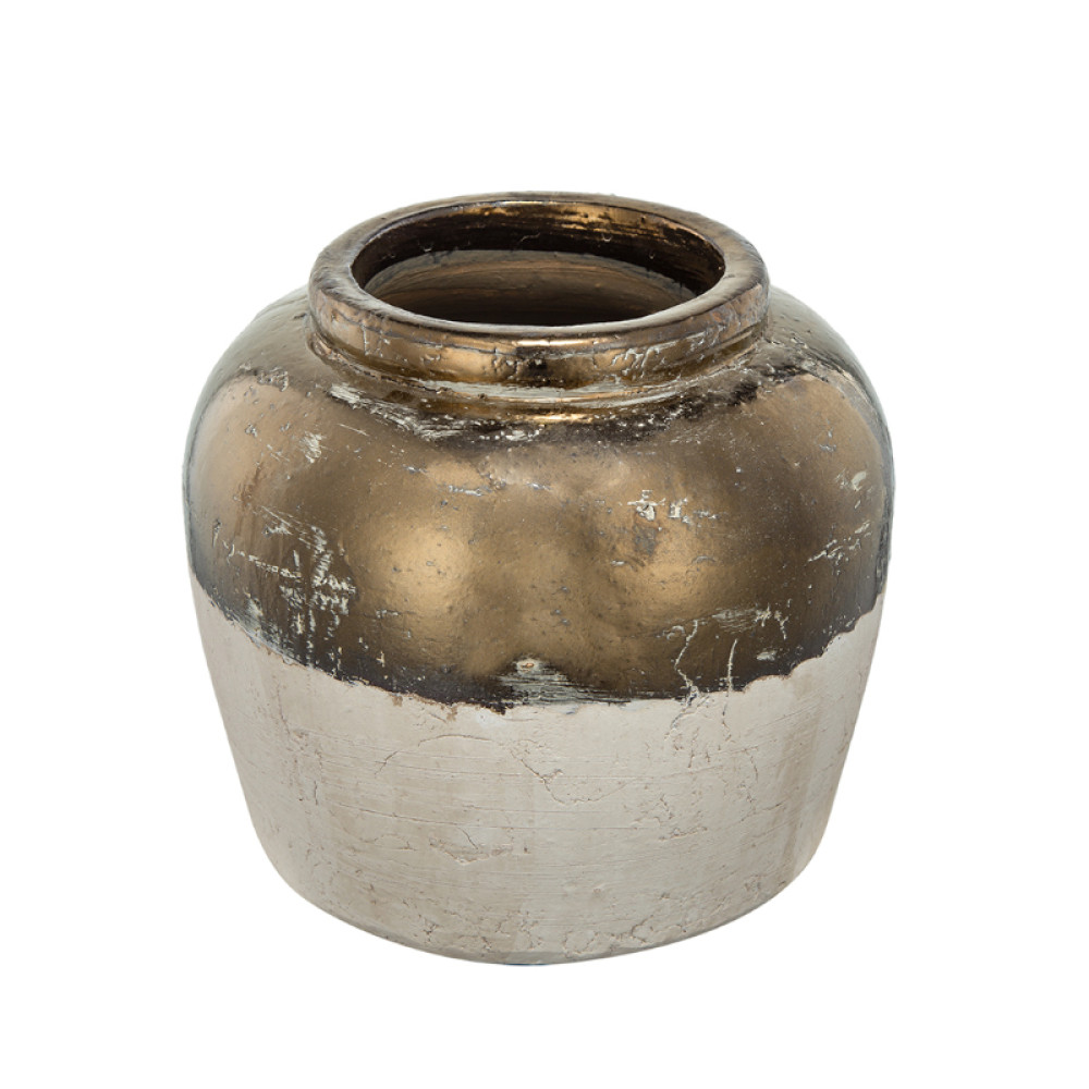 Artekko Candia Βάζο από Τερακότα σε Μπρονζέ με Μπεζ (33.5x33.5x28.5)cm