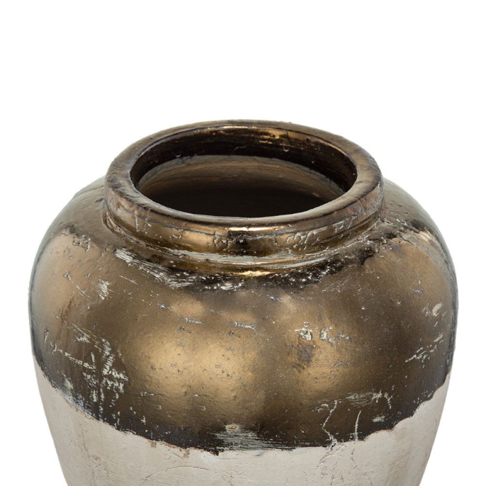 Artekko Candia Βάζο από Τερακότα σε Μπρονζέ με Μπεζ (33.5x33.5x28.5)cm