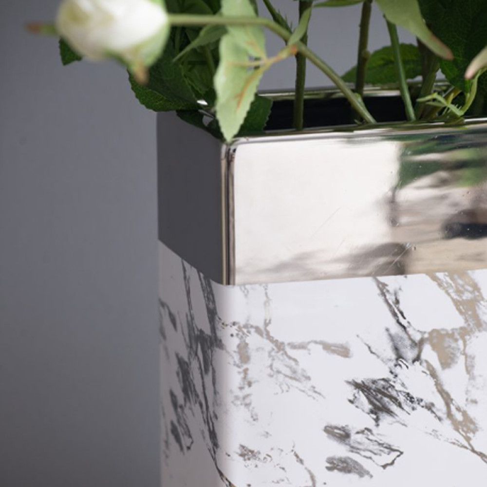 Artekko Silver Κεραμικό Βάζο σε Λευκό με Ασημί (17.5x9x19)cm