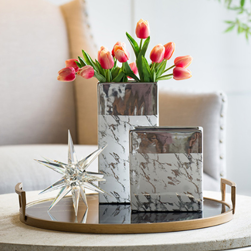 Artekko Silver Κεραμικό Βάζο σε Λευκό με Ασημί (17.5x9x19)cm