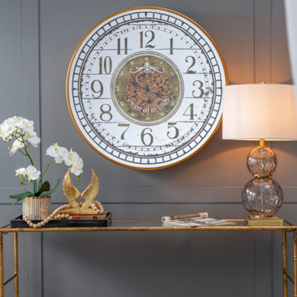Artekko Clock Μπρονζέ Ρολόι Τοίχου MDF με Καθρέφτη (81.8x10.2x81.8)cm
