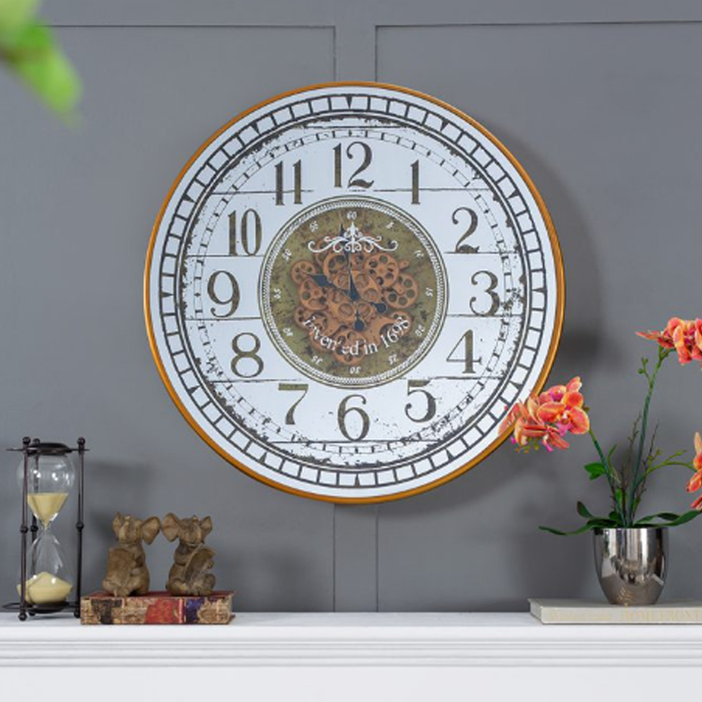 Artekko Clock Μπρονζέ Ρολόι Τοίχου MDF με Καθρέφτη (81.8x10.2x81.8)cm