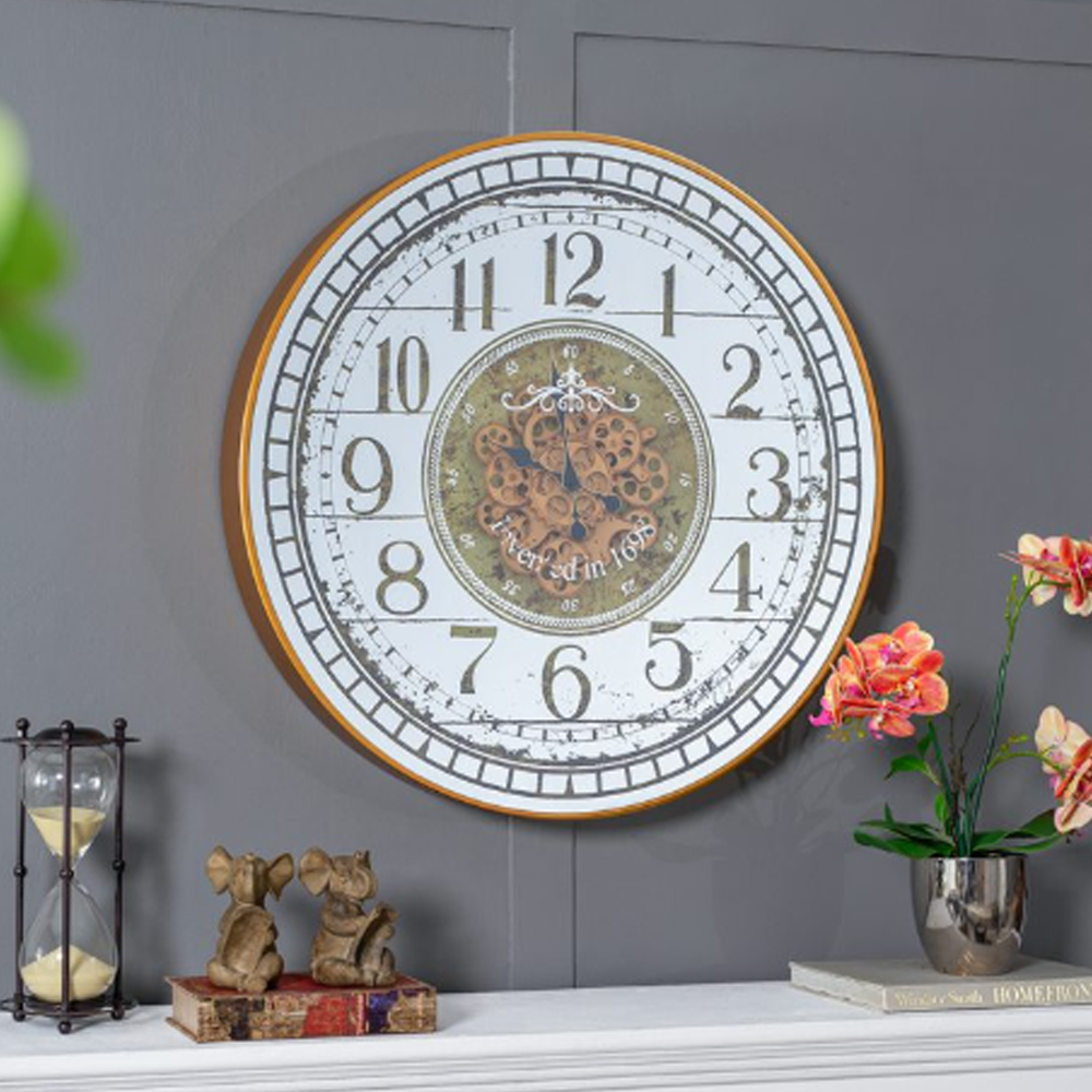 Artekko Clock Μπρονζέ Ρολόι Τοίχου MDF με Καθρέφτη (81.8x10.2x81.8)cm