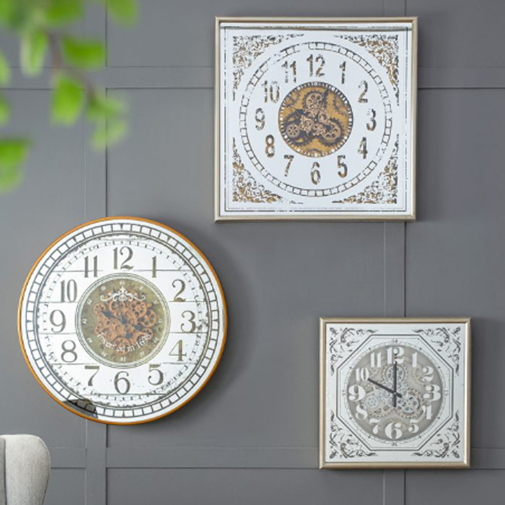 Artekko Clock Μπρονζέ Ρολόι Τοίχου MDF με Καθρέφτη (81.8x10.2x81.8)cm