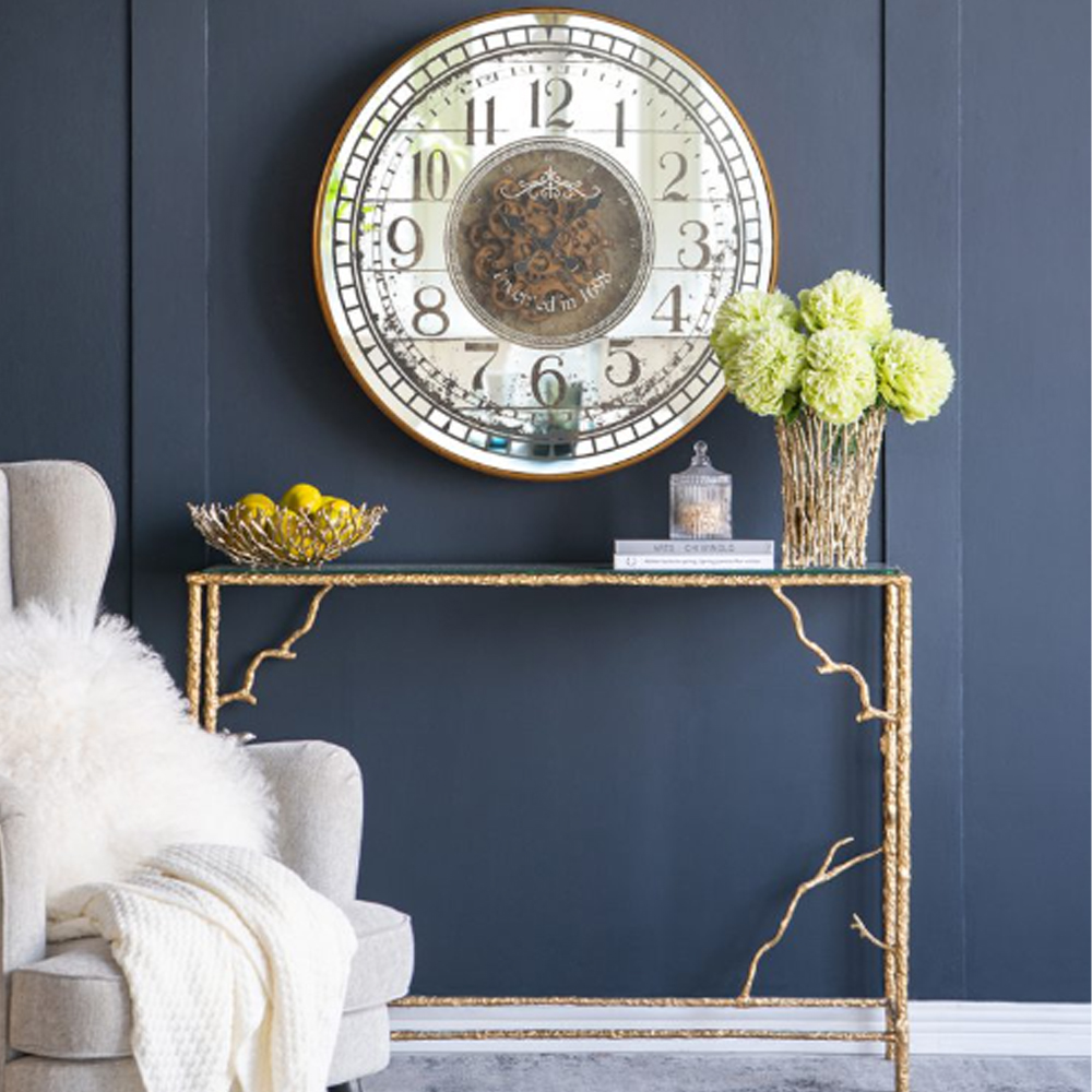 Artekko Clock Μπρονζέ Ρολόι Τοίχου MDF με Καθρέφτη (81.8x10.2x81.8)cm