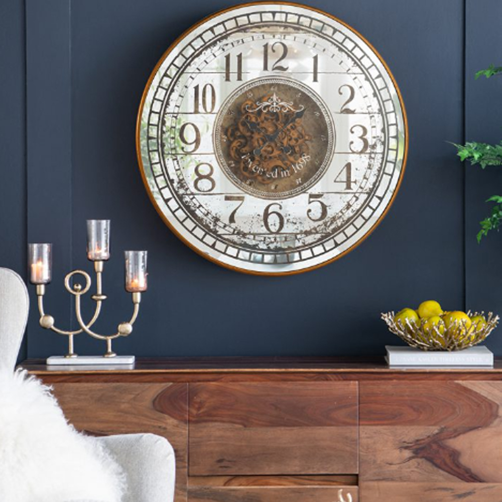 Artekko Clock Μπρονζέ Ρολόι Τοίχου MDF με Καθρέφτη (81.8x10.2x81.8)cm