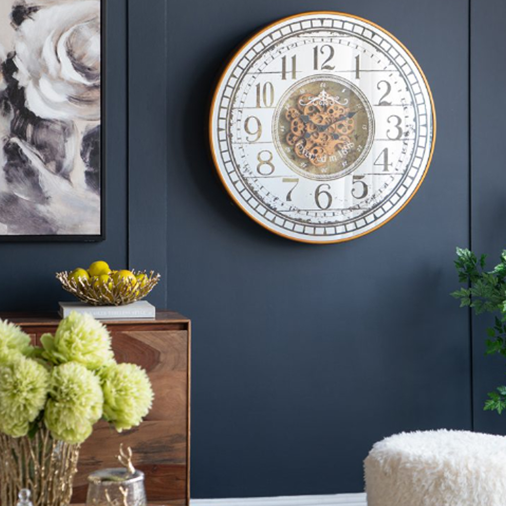 Artekko Clock Μπρονζέ Ρολόι Τοίχου MDF με Καθρέφτη (81.8x10.2x81.8)cm