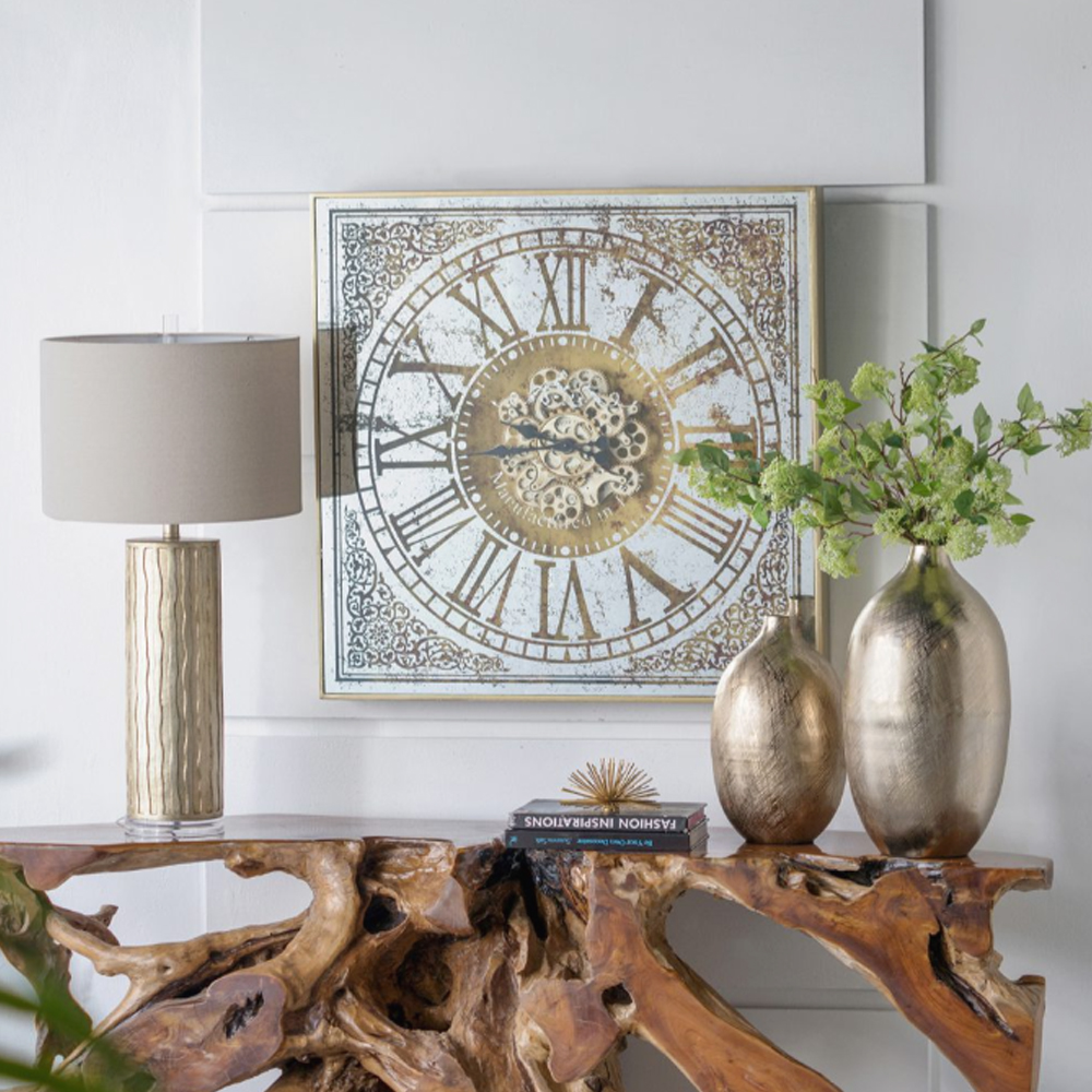 Artekko Clock Ρολόι Τοίχου MDF με Καθρέφτη με Χρυσές και Ασημί Λεπτομέρειες (81.8x10.2x81.8)cm