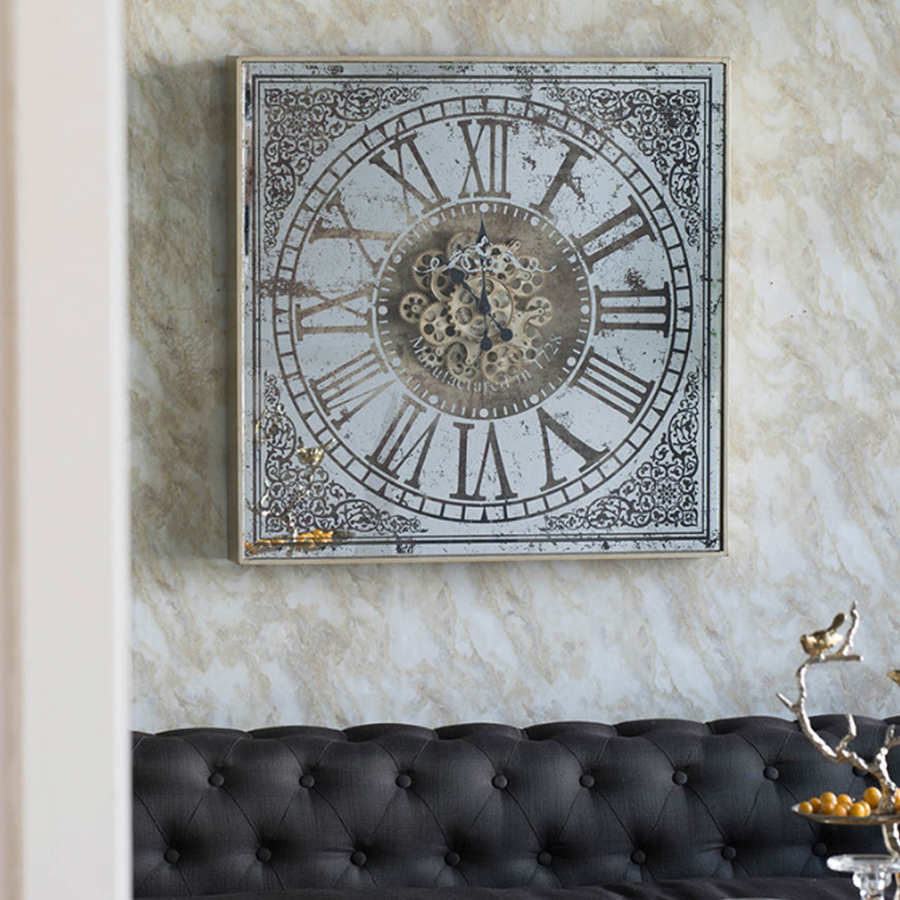 Artekko Clock Ρολόι Τοίχου MDF με Καθρέφτη με Χρυσές και Ασημί Λεπτομέρειες (81.8x10.2x81.8)cm