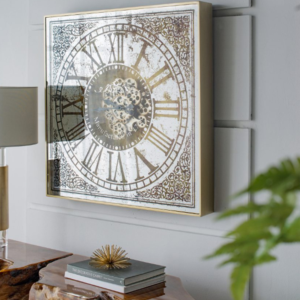 Artekko Clock Ρολόι Τοίχου MDF με Καθρέφτη με Χρυσές και Ασημί Λεπτομέρειες (81.8x10.2x81.8)cm